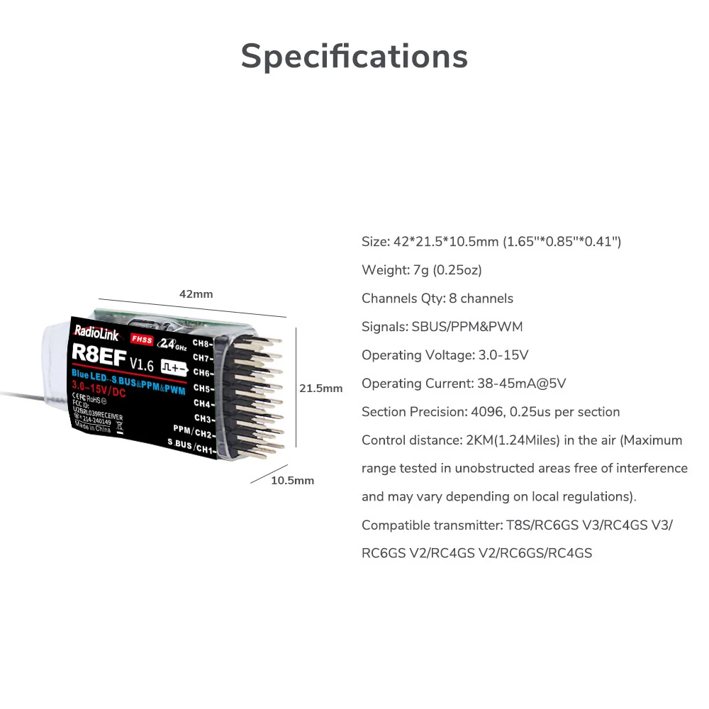 Radiolink R8EF Alıcı 2.4G 8 Ka - Receiver Sbus 8Ch incelemesi ve fiyatı